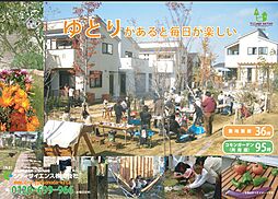 全体計画図。大きな庭を取り囲むように6戸配置。ゆとりの隣棟間隔。