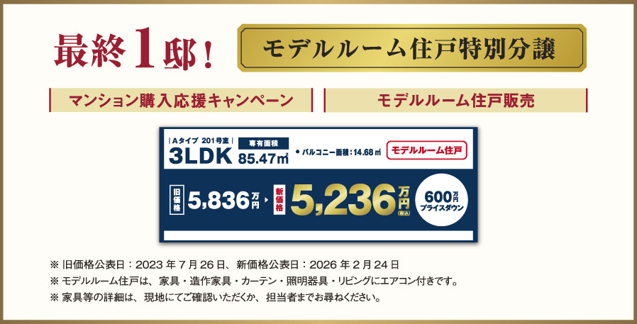 グランファーレ真駒内グランフォレスト マンション購入応援として【先着3住戸新価格で限定販売】≪モデルルーム住戸販売≫