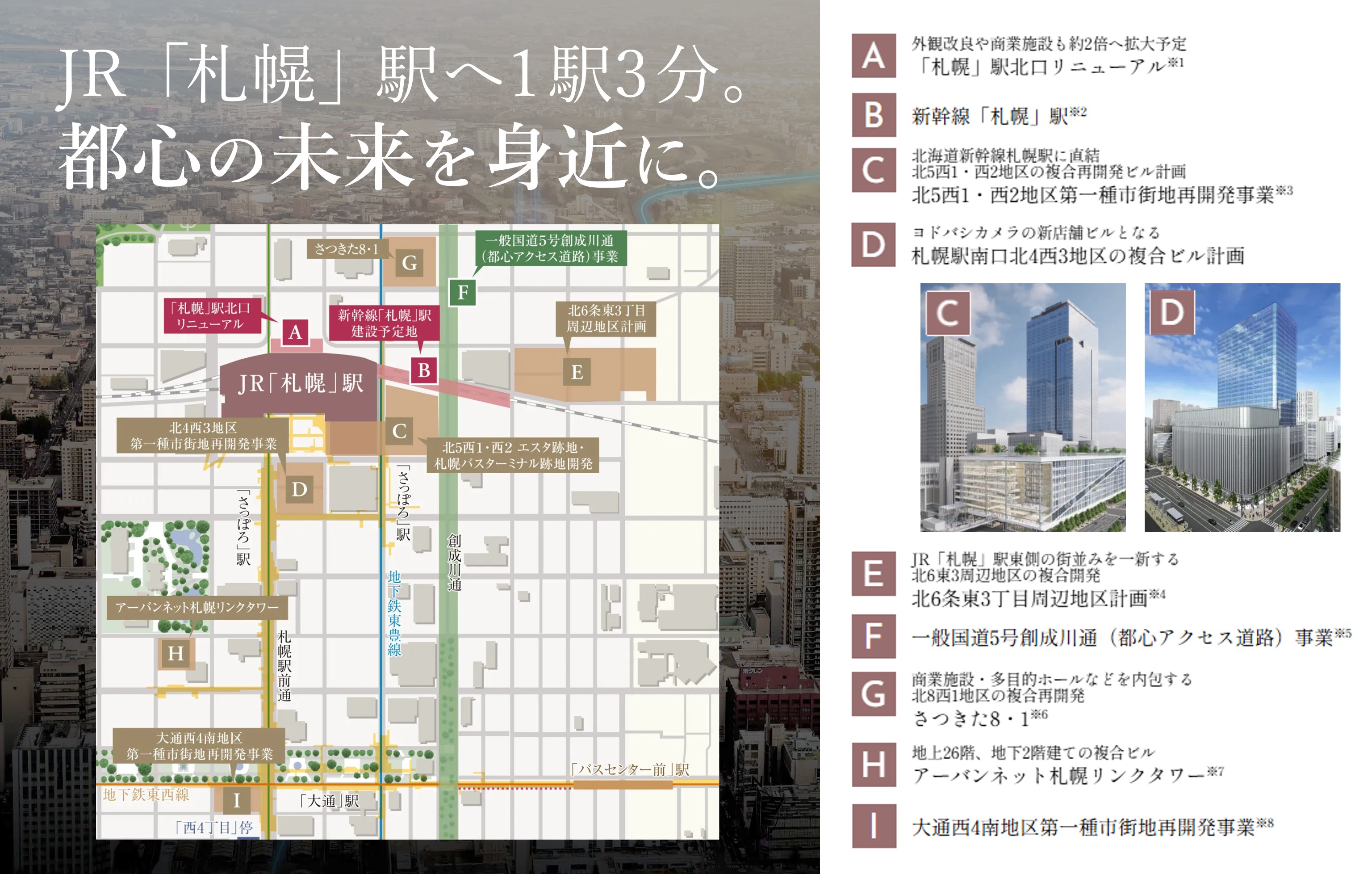ファインシティ札幌苗穂 JR「札幌」駅へ1駅3分。都心の未来を身近に。