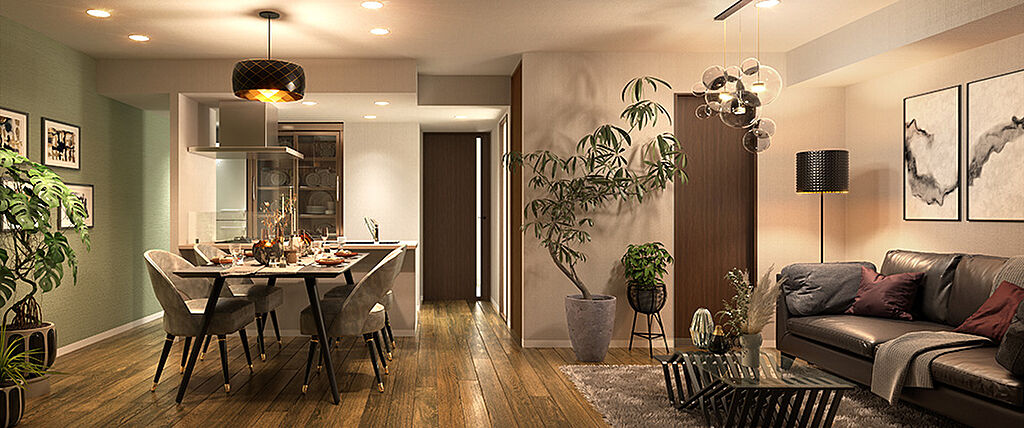 クリオ札幌グランクラス リビング・ダイニング・キッチン完成予想図（Cタイプ／有償設計変更プラン・分譲済）