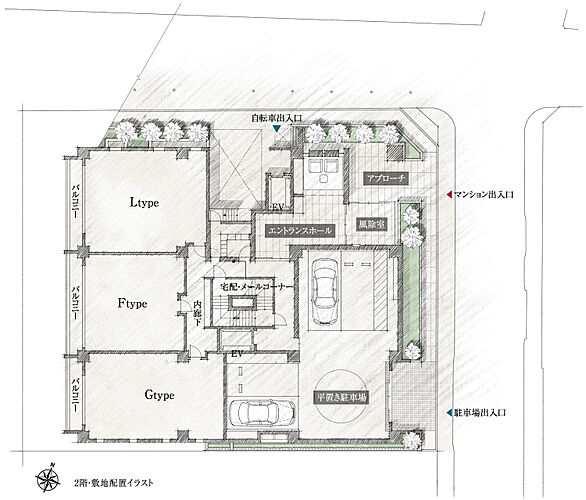 ディアナコート都立大学翠景 2階・敷地配置イラスト