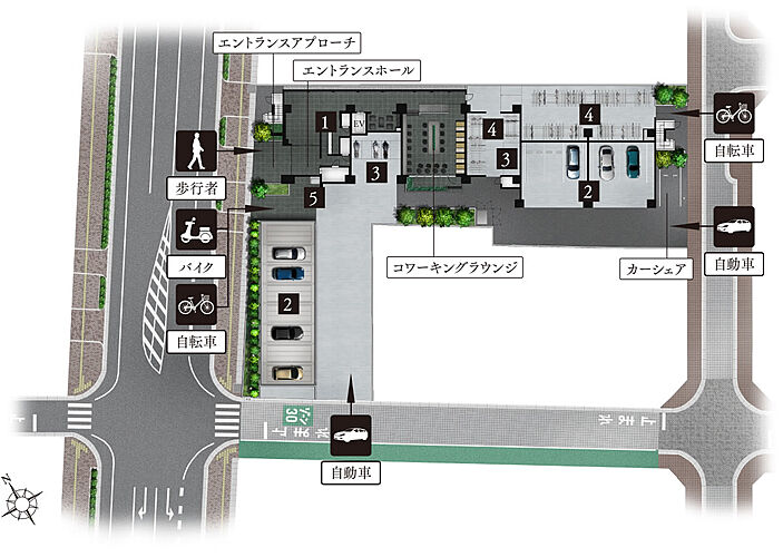 ワコーレ明石大久保駅前 敷地配置図・1階平面図イメージイラスト