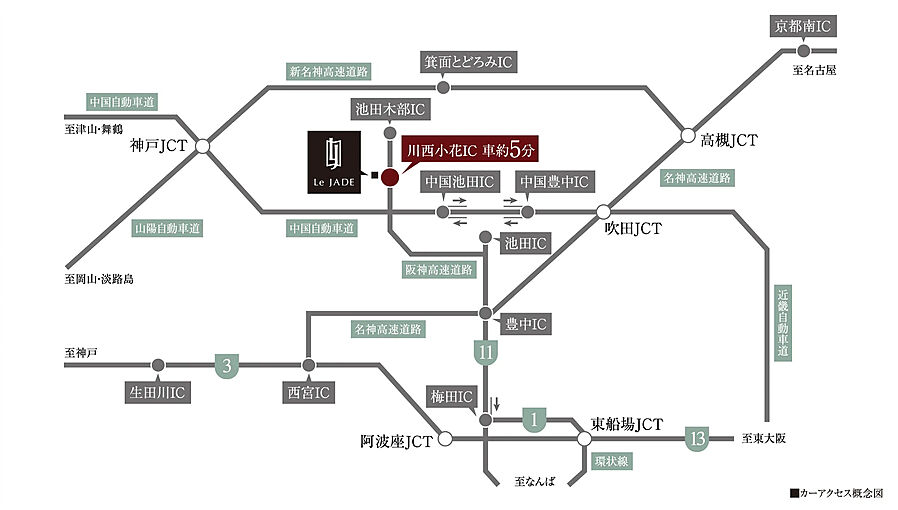 レ・ジェイド川西能勢口駅前：交通図
