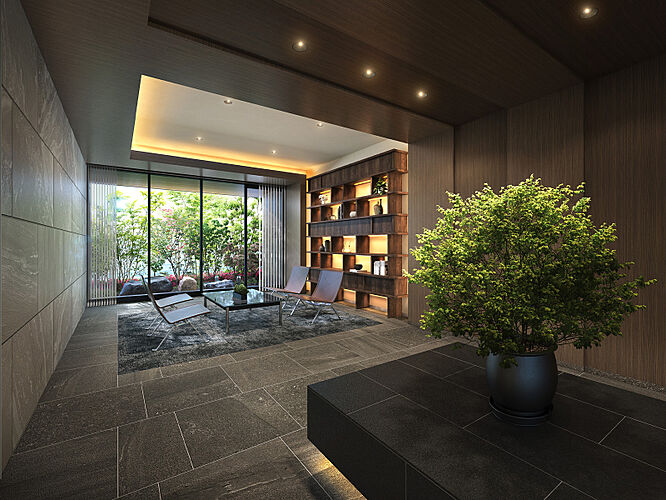 ポレスター福井浜町リバーテラス エントランスホール／ラウンジコーナー完成予想図