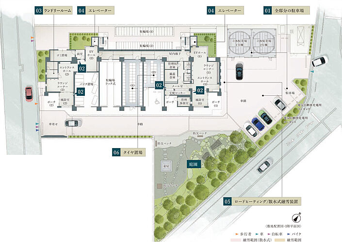 グラディス富山 碧ノ杜 敷地配置図・1階平面図