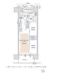 [H] ■廊下面積を抑えて有効空間を広げ、伸びやかなリビング・ダイニング・キッチンを創出。
■両側から利用できて使い勝手のよい、収納量豊かなウォークスルークロゼット。
■洋室(1)と洋室(2)に...