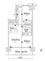[D] 【1】リビング・ダイニングと洋室(2)が一体利用できるフレキシブルなプラン。
【2】居室がスッキリ片付く豊富な収納を廊下に設置。
【3】住空間を有効に使えるアウトポール設計。
【4】寛ぎの時間を楽しめる奥行き約1.8mのゆとりあるバルコニー。
【5】キッチンアイテムをスッキリ収納できるカップボードを標準装備。
【6】居室等の出入り口に無駄なスペースをつくらない引き戸を採用。