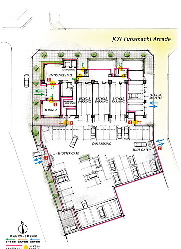 ヴェルディ・ザ・タワー福山 敷地配置図・1階平面図　　　　　　　　　　　　　　　　　