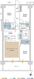 [G4] ■主寝室となる洋室（1）には2面に棚を持つ大型のウォークインクローゼット
■リビング・ダイニングと隣り合う洋室（3）にはマルチ収納を設置
■洋室（3）の引き戸を大きく開けばリビング・ダイニングと一体の空間に