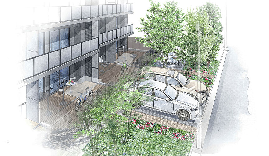 ドーミー ザ・テラス昭島 専用庭完成予想イラスト