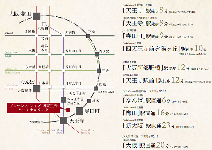 プレサンス レイズ 四天王寺 ターミナルリンク アクセス図