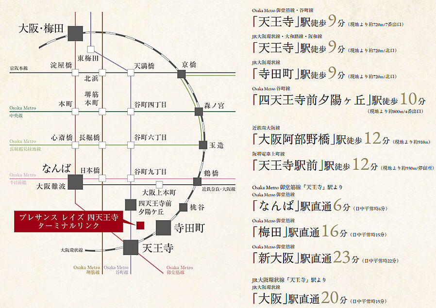 プレサンス レイズ 四天王寺 ターミナルリンク：交通図