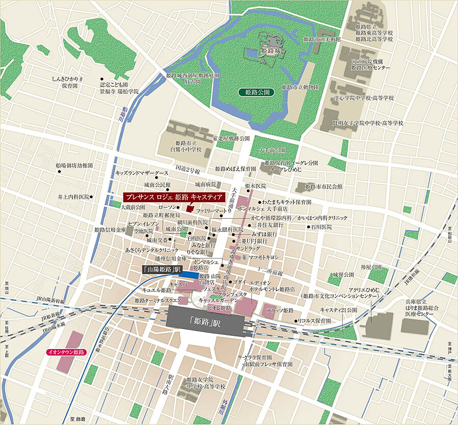 プレサンス ロジェ 姫路 キャスティア（城×駅×大通り 邸宅型マンションプロジェクト）：案内図