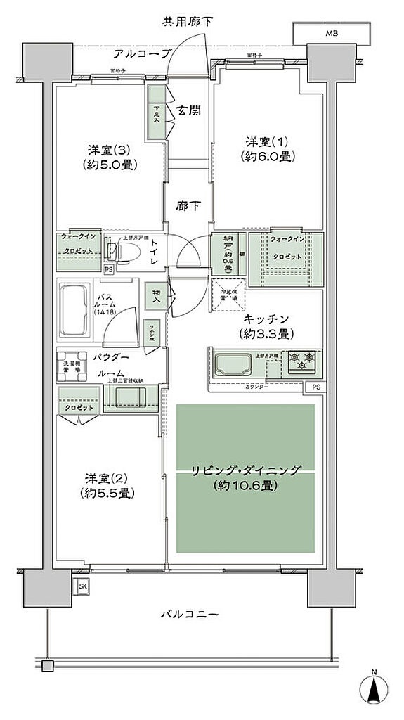 シティテラス若江岩田 間取り B-D3'-標準