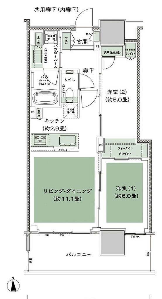 グランドシティタワー月島 間取り S-55E 標準