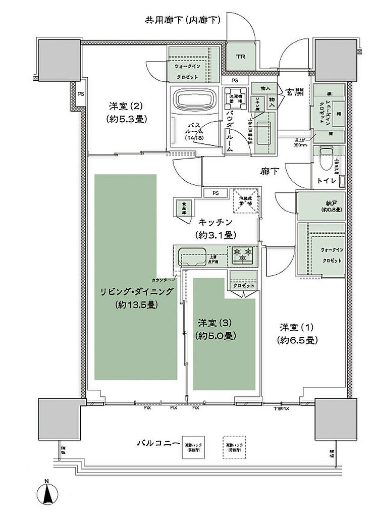 グランドシティタワー月島 間取り S-80Atr 標準