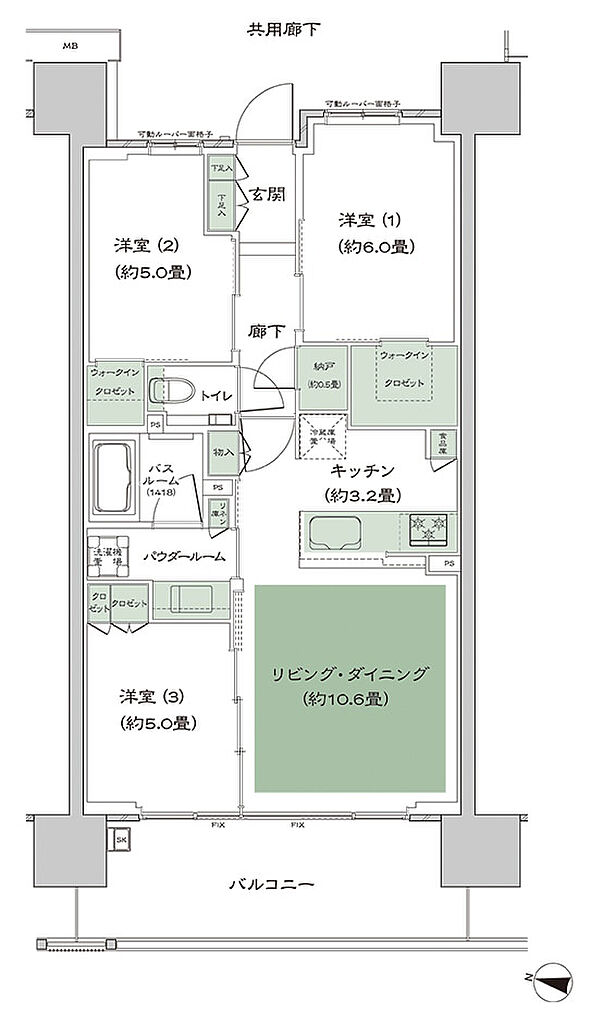 シティハウス大宮氷川 間取り Bb-2