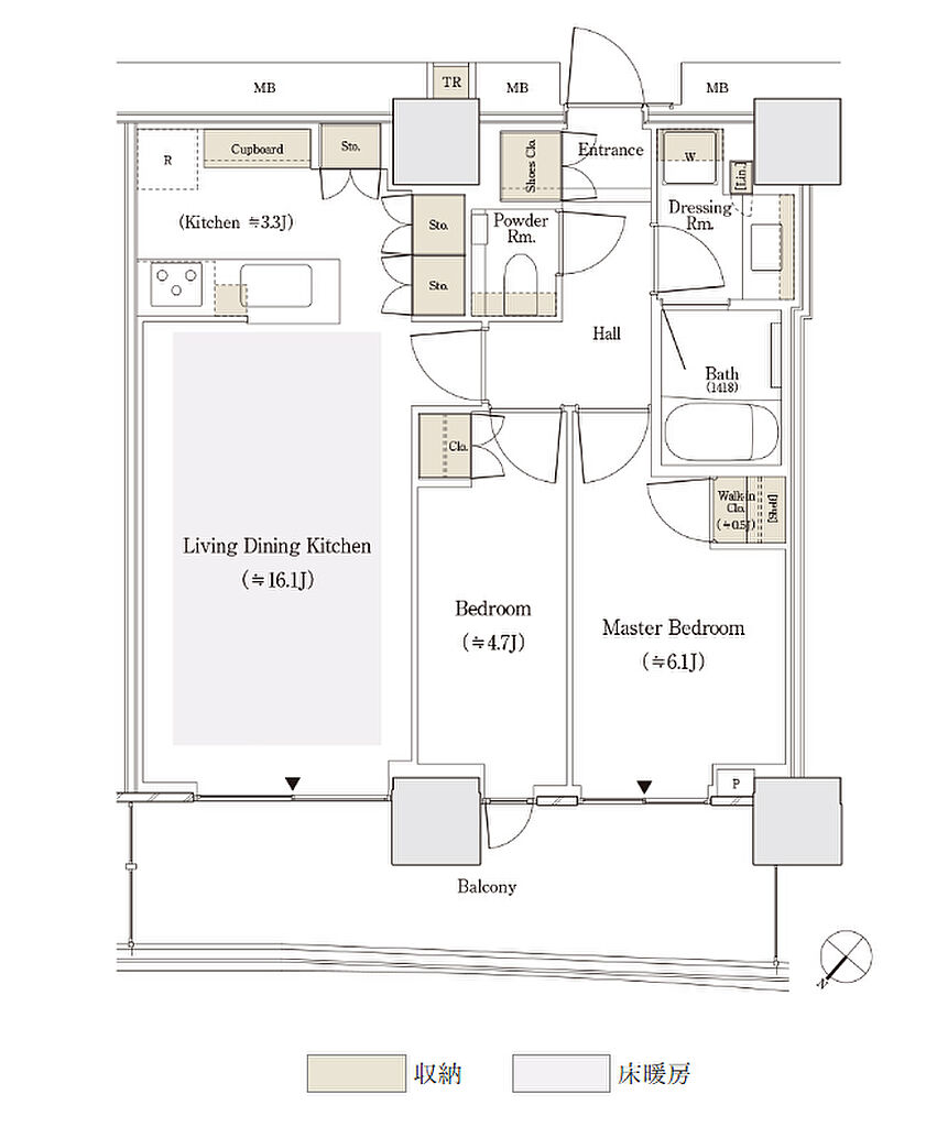 セントラルガーデン月島　ザ　タワー 間取り 61Dnw