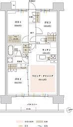 [A] ■洋室2の引き戸をオープンにすることで、江戸川河川敷を望む広々とした空間が生まれます。
■キッチンと洗面室が近く家事動線が短いプラン。
■トイレには手洗いカウンターを設置。来客時にも便利です。