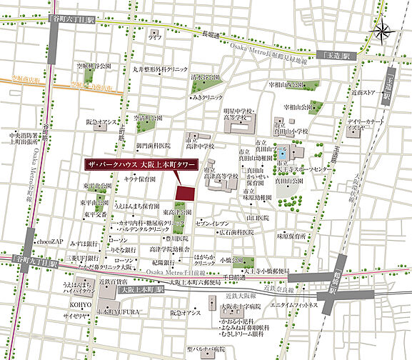 ザ・パークハウス 大阪上本町タワー 現地案内図