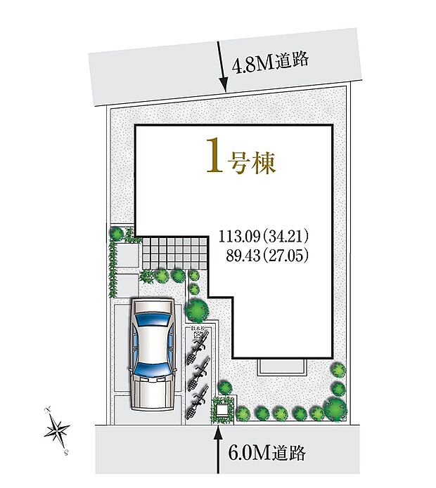 北・南側道路から風や光が届き、開放感たっぷり!カースペースは南側の約6m幅道路に面し、入出庫もスムーズです。小学校や公園まで徒歩2分。低層住居専用地域ならではの伸びやかな住環境が広がります。