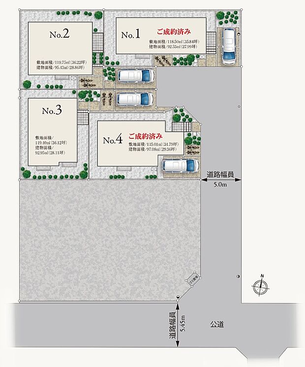 【【全体区画図】】風致地区の閑静な住宅街に溶け込み、115m2～119m2のゆとりあるレイアウト。多彩な生活施設が広がる大泉学園通りから1ブロック内の閑静な第一種低層住居専用地域内です。