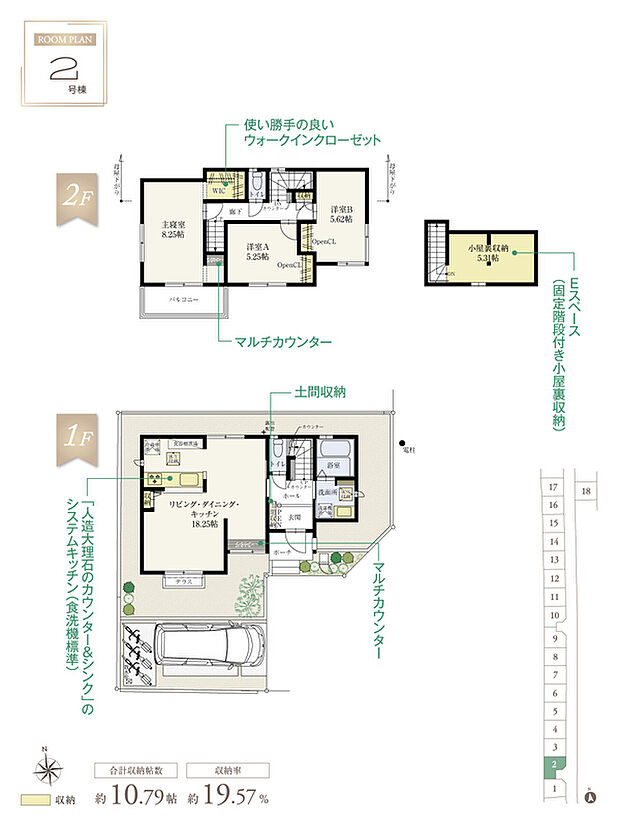 【3LDK】☆ 2号棟のPOINT ☆
●全居室やバルコニーが明るい南向き。
●玄関から水回り、LDK、2階のどこでもアプローチ可能なホール階段仕様。
●LDや主寝室にマルチに使えるカウンターを配置。