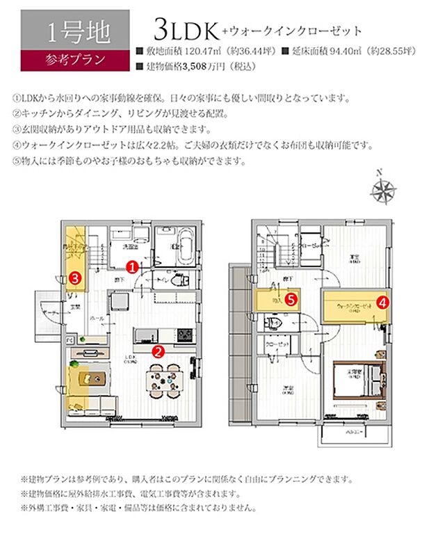 ［参考プラン］※建物プランは参考例であり、購入者はこのプランに関係なく、自由にプランニングできます。