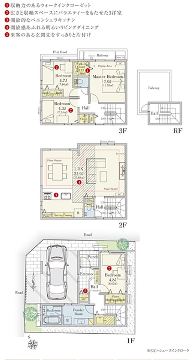 間取・外構植栽図は設計図書を基に描き起こしたもので実際とは多少異なる場合があります。 家具・家電・備品・車・自転車等は価格に含まれません。