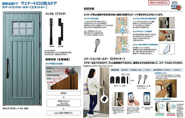 【玄関ドア】YKKap＜ヴェナートD30防火ドア＞
スマートコントロールキー付（ピタットキー）
※仕様によって異なる場合があります。