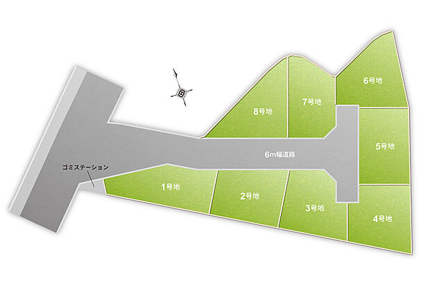 【全体区画図】6ｍ幅道路のゆとりある街並みです。