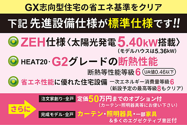 【【先進設備仕様が全戸無料標準】】全戸・太陽光発電搭載のZEH仕様！さらに、ZEHを超えた断熱性の【HEAT20・G2グレード仕様】！高性能で質の高い住まいを実現します。