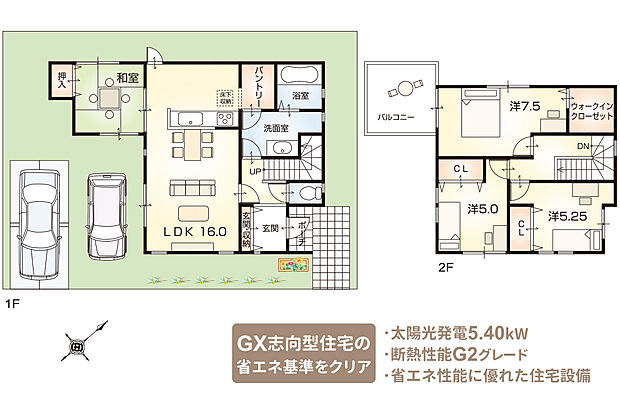 【2号地 自由設計プラン例（注文家創り）】建物面積/98.53ｍ2