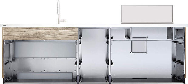 【STEDIA【クリナップ】】暮らしの中で輝き続ける、ステンレスキャビネットキッチン。キレイにこだわった、クリナップを代表するシステムキッチン。サビ、水・油よごれ、熱に強く、カビやニオイ もつきにくいです。