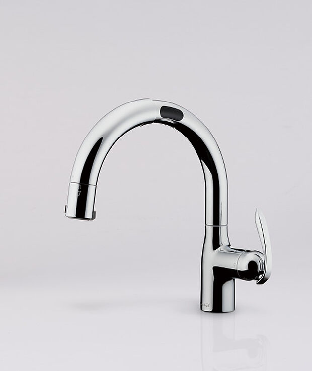 【タッチレス蛇口一体型浄水器【takagi】】タッチレス機能が付いた蛇口一体型浄水器。センサーが側面についている為、手についた泡や水が水栓に垂れにくい仕様です。