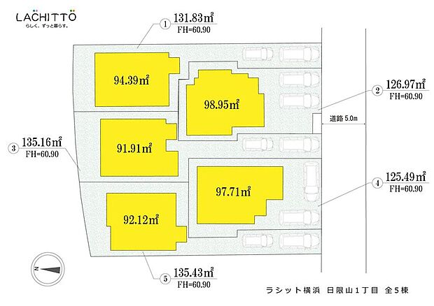 駅近で南道路に面した全5区画の新規分譲地。周辺は緑豊かで子育て世帯の多い環境です。各区画カースペース2台分確保した125m2超えのゆとりの敷地にセミオーダーで理想の住まいを。