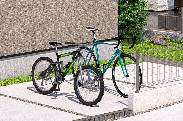 【【スッキリ駐輪スペース】】ライフスタイルの変化に対応できる4台分の自転車を駐められるスペースを設けました。※号棟により採用状況が異なります。※街並完成予想図