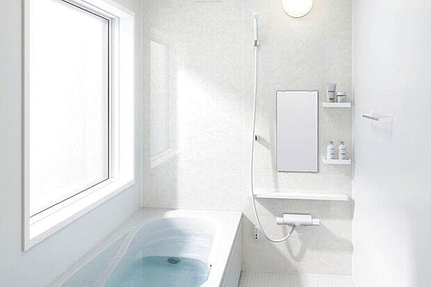 【【バスルーム/LIXIL AX】】なめらかな光沢が美しい人造大理石浴槽は、ダブル保温構造で地球にも家計にも優しいエコアイテム。いつでもきれいなバスルームが続く、お手入れの簡単さも魅力です。※写真はイメージです。