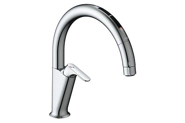 【【タッチレス水栓】】手をかざすだけで吐水・止水が可能なタッチレス水栓は、手洗い・食器洗いなどのたびにハンドルを汚さずに使えるので、お手入れが簡単。調理中の菌の拡散を抑える衛生面に配慮し、キッチンの清潔感を保ちます。※写真