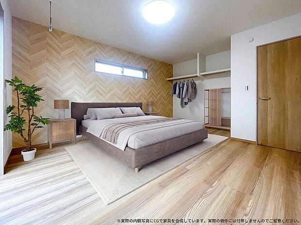 【7号棟　主寝室　家具設置イメージ】
※画像に含まれる家具家電はCGで作成したイメージです。実際の物件には付帯しません。