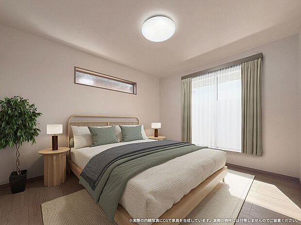 【3号棟主寝室　CG家具設置イメージ】
※画像に含まれる家具家電はCGで作成したイメージです。実際の物件には付帯しません。