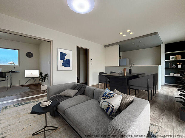 【3号棟　LDK　CG家具設置イメージ】
※画像に含まれる家具家電はCGで作成したイメージです。実際の物件には付帯しません。