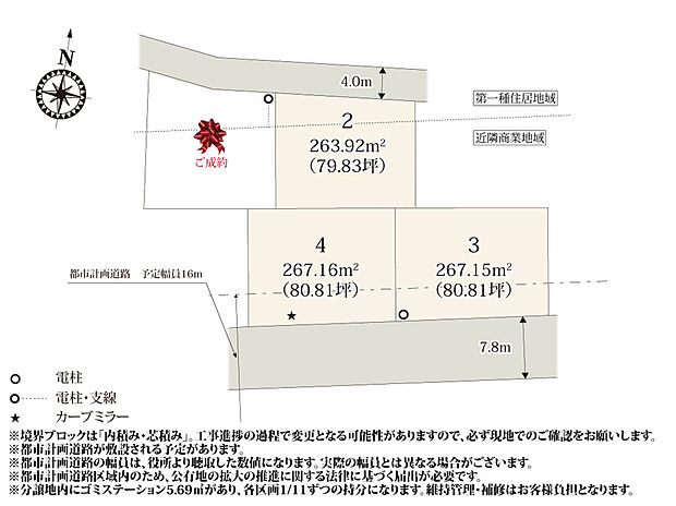 【区画図】79坪~80坪のゆとりのある敷地が魅力的な分譲地です。お庭でガーデニングやBBQが楽しめそうですね。