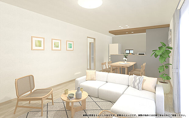 【2号棟 LDKイメージパース】
※画像は設計図面を基に作成したイメージです。