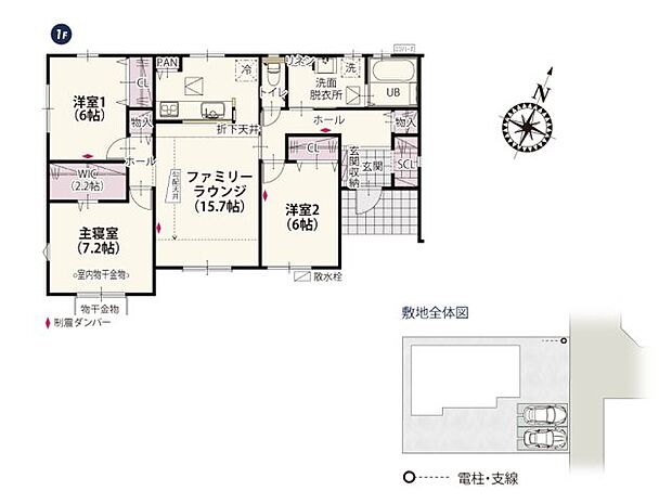 リビングはお庭に向かって勾配天井になっているので開放感のある空間に♪ センターリビングなので各居室へのアクセスもしやすく動線にも配慮したプランです