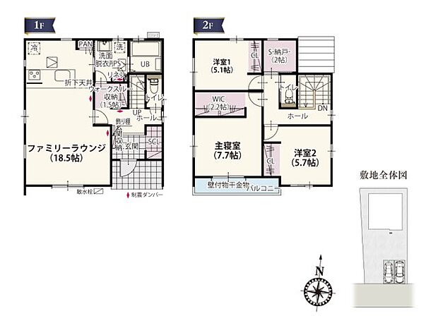 全居室二面採光で明るく風通しのいい家。各所に設けられた収納スペースがうれしい、痒い所に手が届くプランです♪