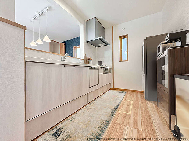 【【1号棟キッチン　CG家具設置イメージ】】※画像に含まれる家具家電はCGで作成したイメージです。実際の物件には付帯しません。