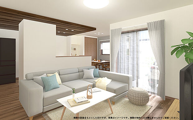 【（2号棟）完成予想図　LDK】実際の図面をもとにしたCGです。家具はイメージで実際の物件には付帯しません。