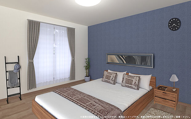【【2号棟　主寝室　内観パース】】9帖の寝室はウォークインクローゼット付きで季節物の収納もラクラクです♪