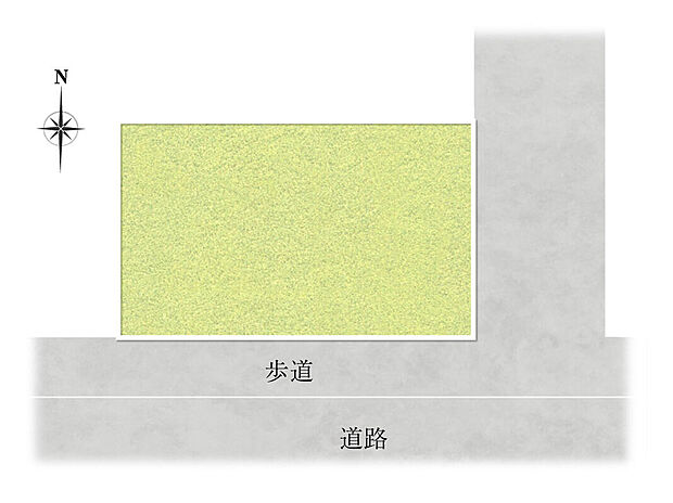 【区画図】
角地の1区画。南側道路幅員は約9.3m、接道間口は約10.7mのゆとりがあります。南側に歩道が整備されています。お子様が通行する際にも安全確認を行いやすいです。